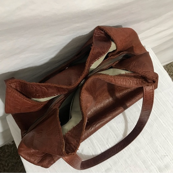 SOLD American Leather Co Shoulder Purse Embossed Tooled Floral Brown Bag - Picture 10 of 13